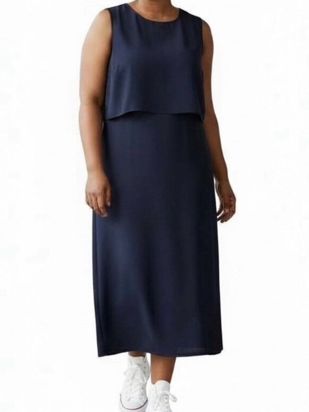 Spanx Ponte Fitted Sleeveless Midi Dress Navy Back Opening Size 2X NWT